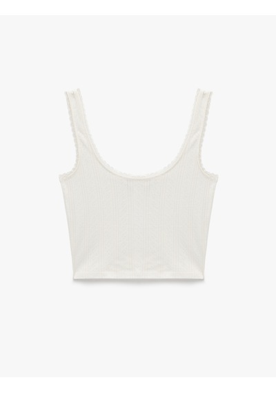 Koton Pamuklu Rahat Kesim U Yaka Askılı Pijama Üstü Ekru 6slk90072mk