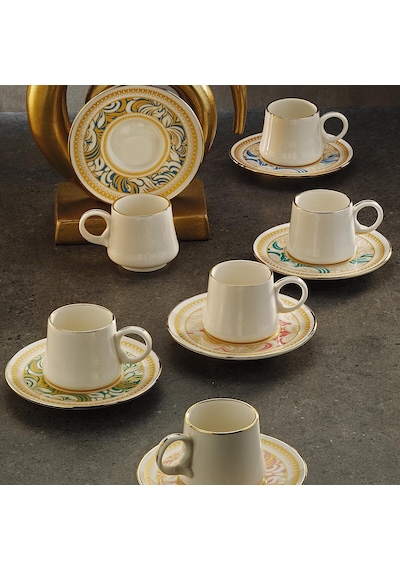 Sandro Moreno 1453 Şal Yüzük Gold 12 Parça 6 Kişilik Kahve Fincan Takım - 90 Ml renkli