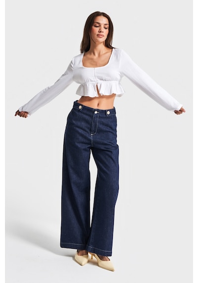 it's basic Kadın İndigo Renk 7s5-50 Culotte Fit Bol Kesim Viskon Koton Kumaş İç Boy 68cm Denim Jean