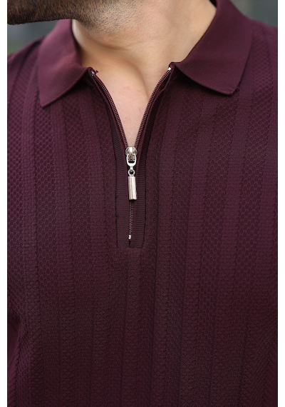Madmext Bordo Yarım Fermuarlı Polo Yaka Erkek Kazak E7458 Bordo
