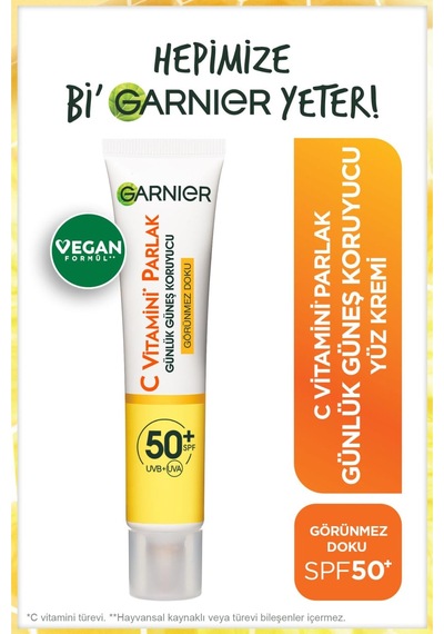 Garnier C Vitamini Parlak Günlük Güneş Koruyucu Fluid Yüz Kremi Görünmez Spf50, 40 Ml Sku: Smg8690010396761 Açık Bej