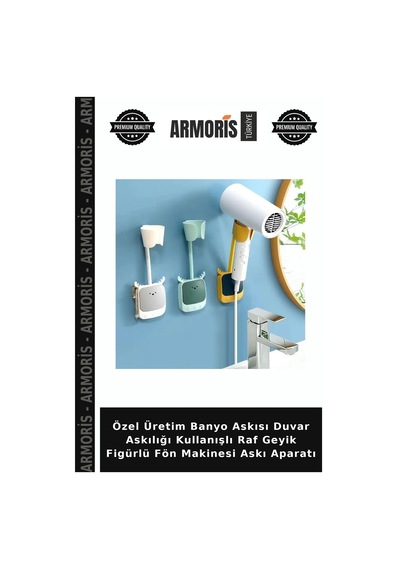 Özel Üretim Banyo Askısı Duvar Askılığı Kullanışlı Raf Geyik Figürlü Fön Makinesi Askı Aparatı Çok Renkli