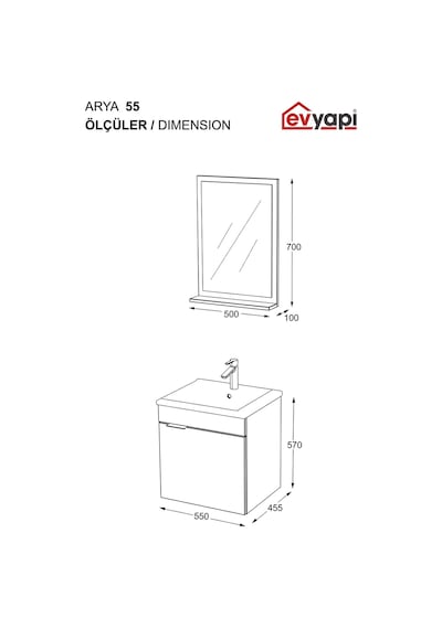 Biani Fix Arya 55 Cm Banyo Dolabı,Seramik Lavabolu, Aynalı,Lavabo Dahil,Mdf,Mat Gri Biani Fix Arya 55 Cm Banyo Dolabı,Seramik Lavabolu, Aynalı,Lavabo Dahil,Mdf,Mat Gri