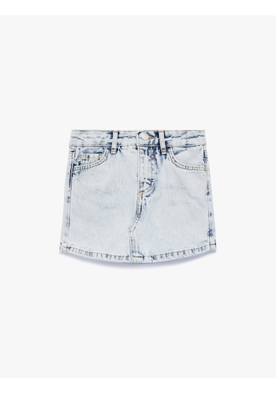 Koton Pamuklu Slim Fit Cepli Denim Şort Etek Lıght Indıgo 6skg40018ad Açık Mavi