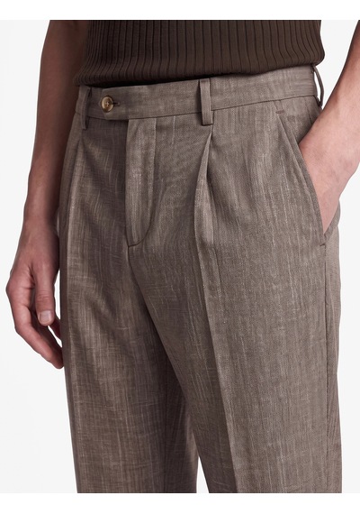 Koton Viskon Karışımlı Cepli Pileli Slim Fit Kumaş Pantolon Kahverengi 7wam40028hw Kahve