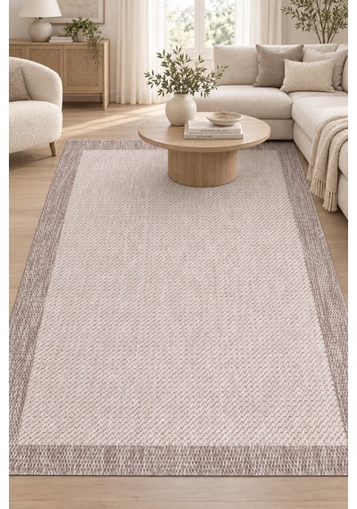 Vatra Krem Vizon Sisal Görünümlü Modern Polyester Halı, Robot Süpürge Uyumlu, Kolay Temizlenebilir Mutfak Koridor Halısı Krem/vizon