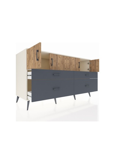 Kronos Konsol 2 Raflı 4 Çekmeceli 4 Kapaklı 176x59x99 Aytaşı-çam/ Aytaşı-çam/antrasit