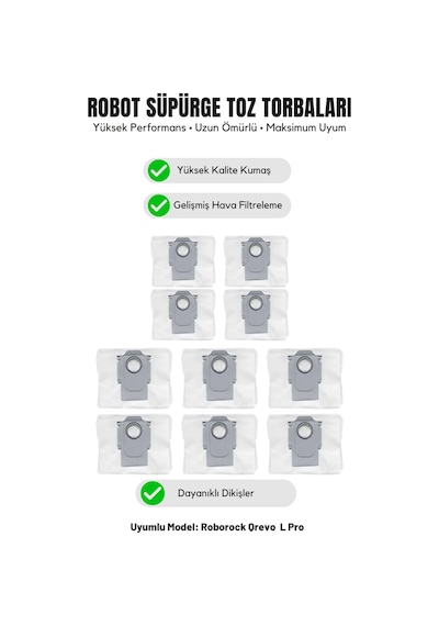 Roborock Qrevo L Pro İle Uyumlu 10'lu Toz Torbası 21.0