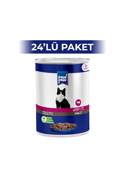 Paw Paw Jelly Biftekli Yetişkin Kedi Konserve Maması 24 x 400 G