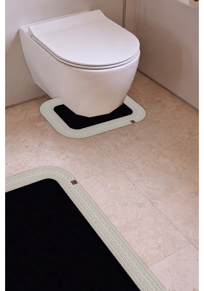 Banyo Paspası Takımı 70x110+50x70 Cm Düz Siyah & Krem Siyah - Krem