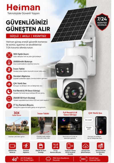 Hm-860x 4mp 30x Zoom 2 Kameralı Solar Aov Ptz 4g Sim Kartlı Kamera