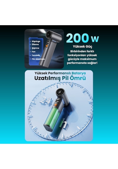 F1 Violent Turbo Jet Fan 130000rpm Ultra Güçlü Motor Güçlü Vakum 4000mah Bataryalı Üflemeli