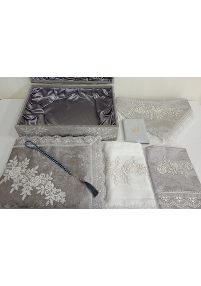 Lamazihome Kadife 7 Parça Gri Sandıklı Seccade Takımı
