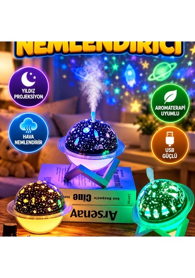 Usb Hava Nemlendirici Ve Projeksiyon Gece Lambası Aromaterapi Uyumlu Masaüstü Tasarım
