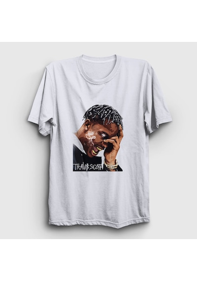 Presmono Unisex Smoke Astroworld Travis Scott T-shirt Beyaz