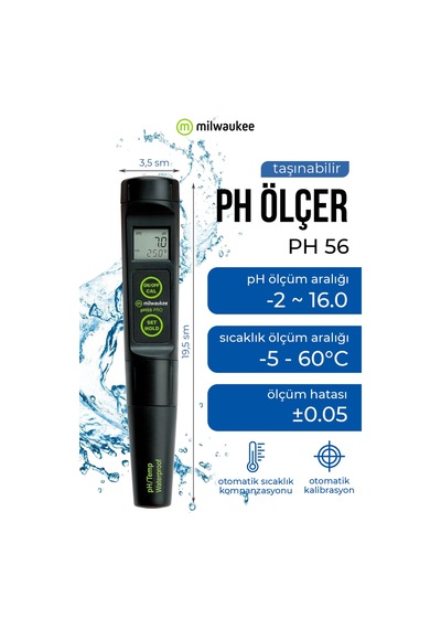 Milwaukee Ph56 Led Çift Ekranlı Ph Ve Sıcaklık Metre Su Geçirmez Dijital Ph Metre