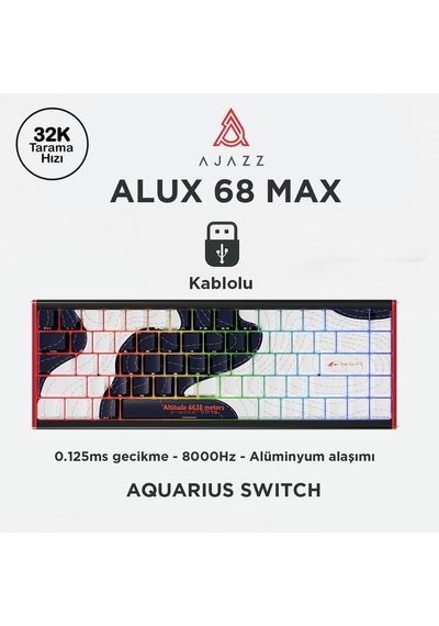 Alux 68 He Kablolu-8000hz Manyetik Switch Oyun Klavyesi Alümniyum Gövde Yapısı Siyah Beyaz - Desenli