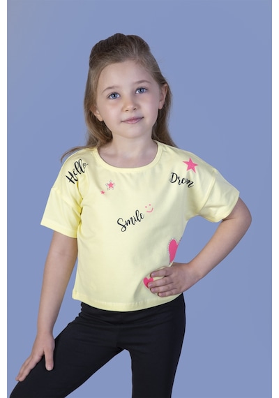 Toontoy Kids Toontoy Kız Çocuk Crop Model Neon Baskılı Tişört Sarı