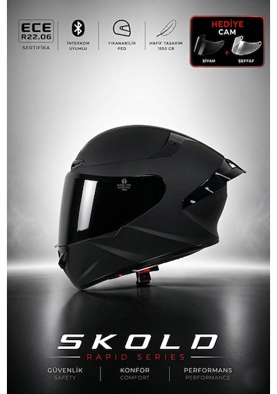 Skold Rapid Full-face Motosiklet Kaskı Ece-22.06 Mat Siyah
