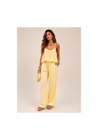 Ruby Plus Gold Ayarlanabilir Askılı Bluz Beli Lastikli Bol Paça Pantolon Tencel Takım Sarı