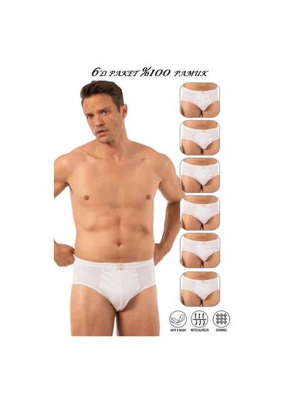 Özkan Underwear Özkan 0037 6'lı Paket Erkek %100 Pamuklu Penye Süprem Esnek Rahat Slip Külot Beyaz