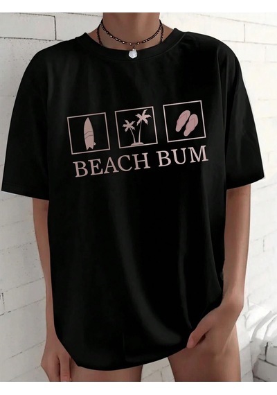 Flood Of Style Kadın Siyah Beach Bum Baskılı Oversize