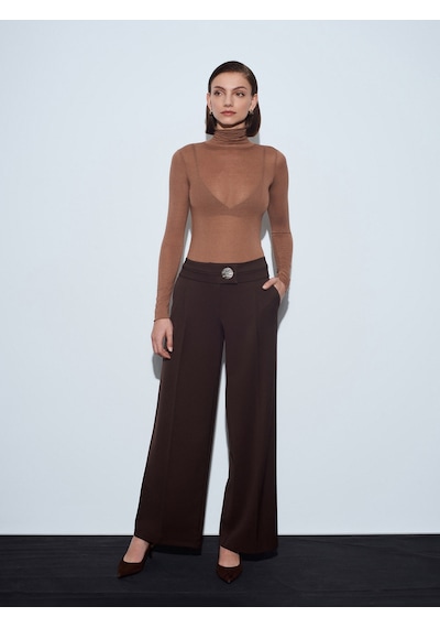 Dilvin 72244 Gold Düğmeli Geniş Paça Pantolon-kahve Kahve