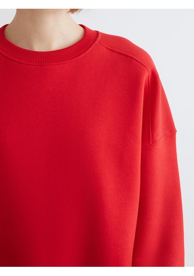Lcw Vision Kırmızı Bisiklet Yaka Oversize Kadın Kalın Sweatshirt