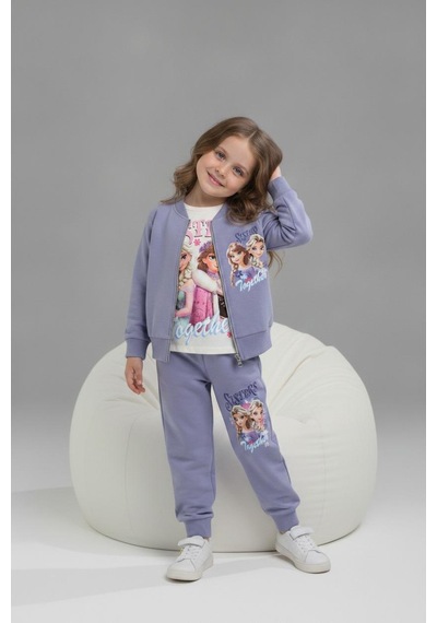 Serenad Kids Frozen Baskılı Kız Hırkalı Üçlü Takım 3-10 Yaş -je261013425 - Lila