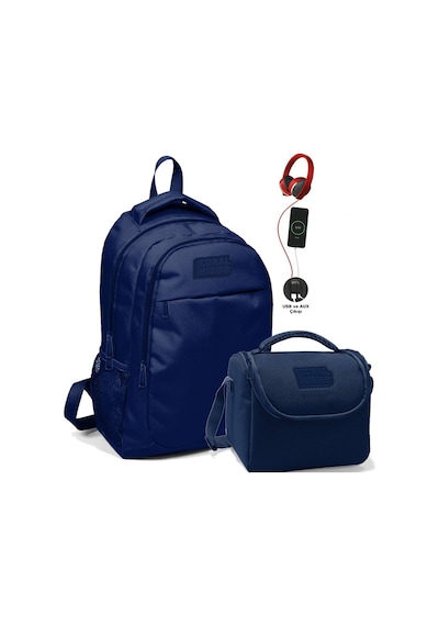 Coral High Sırt Çantası ve Beslenme Çantası Seti Lacivert - Usb Soketli