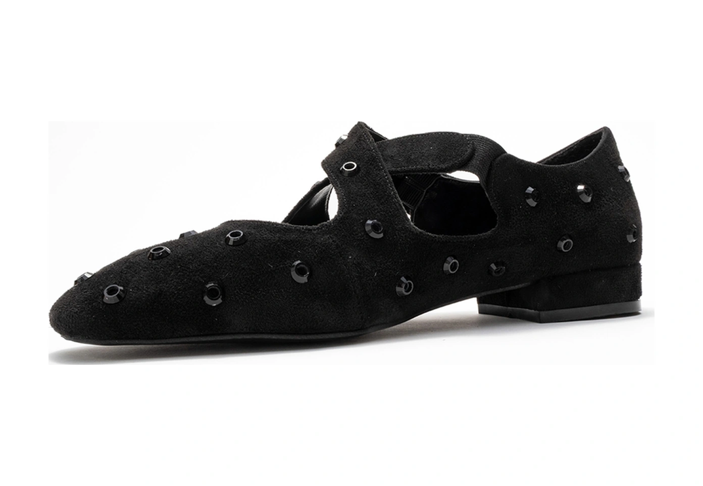 Luvishoes Luvi Shoes Addıson Siyah Süet Taşlı Çapraz Bantlı Kadın Babet Ayakkabı Siyah Süet