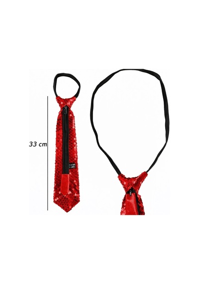 Kırmızı Pul Payetli Işıltılı Parti Kravatı 33 Cm 13+
