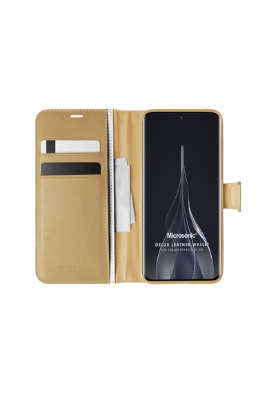 Microsonic Tecno Spark Slim 5g Kılıf Delux Leather Wallet Gold -