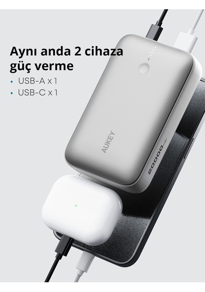 Aukey Pb-y57-wh 22.5w 20000 Mah Pd Ve Qc 3.0 Destekli Type-c Usb-a Powerbank - Beyaz