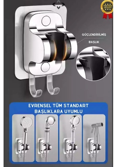 Yapışkanlı Duş Başlığı Tutucu , Ayarlanabilir Su Geçirmez Yapışkanlı Mafsal Chrome Gri