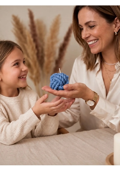 Mumelia Örgü Sıcaklığı - Doğal Soya Dekoratif Blok Mum - Küçük Boy - Mavi - 2'li