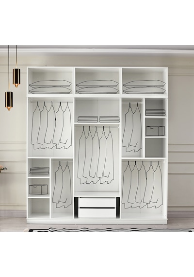 GuneyStore Sport 6 Kapaklı Komple MDF Yüklüklü Beyaz Gardırop