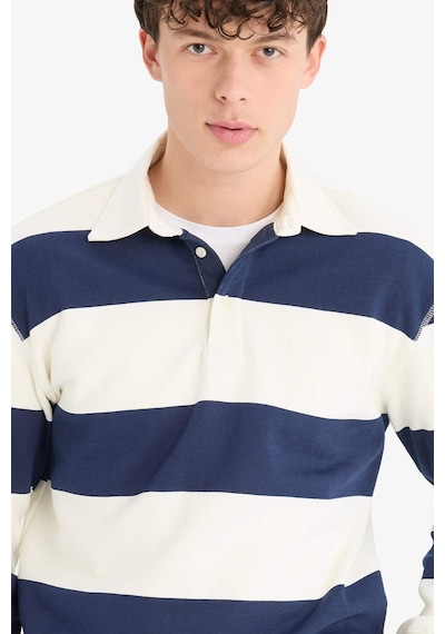 DeFacto Relax Fit Polo Yaka Çizgili Kalın Sweatshirt D7478AX25SPNV64 DeFacto Relax Fit Polo Yaka Çizgili Kalın Sweatshirt D7478AX25SPNV64