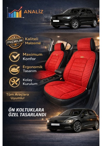 Honda Civic 2012-2015 Üniversal Vento Serisi 2 Parça Ön Oto Koltuk Minderi Kırmızı