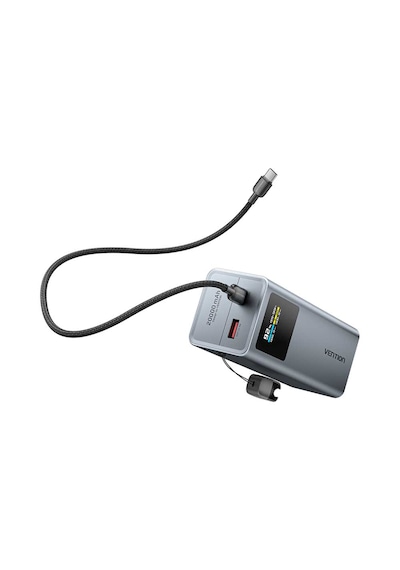 Vention Powerhive Serisi 20000mah 100w Powerbank Tft Ekranlı 3 Çıkışlı 2xusb-c + 1xusb-a Hızlı Şarj Ve Askılı Kablo Tasarımlı Gri