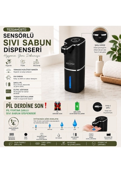 403835 Sensörlü Tezgahüstü Sıvı Sabun Dispenseri Siyah