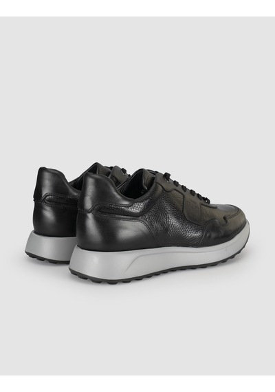 Cabani Siyah Erkek Hakiki Deri Sneaker Ayakkabı