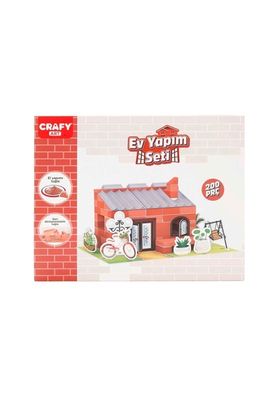 Salıncaklı Ev Yapım Seti 200 Parça - Gerçek Tuğla Ve Çimentolu Maket Ev Seti
