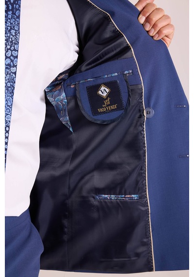 Erkek Mavi Regular Fit Kruvaze Takım Elbise
