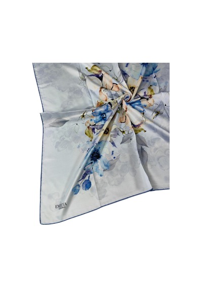 Mim Eşarp Emilya Rayon Çiçek Desenli Eşarp 90x90 Cm Mavi - Gri