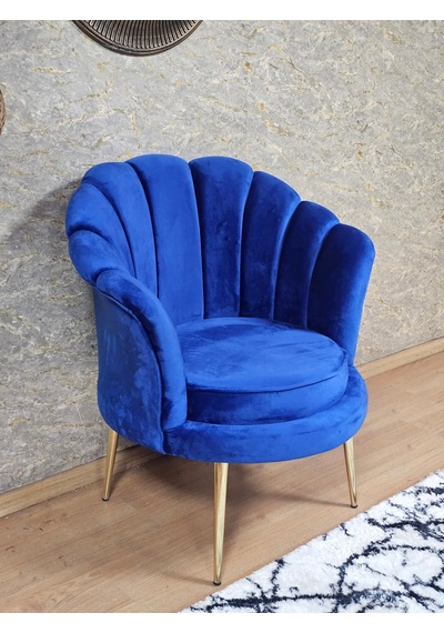 Zafir Tekli İstiridye Gold Kaplama Sivriltme Ayak Çay Seti Koltuk Tekli Berjer , Balkon, Salon, Ofis Mavi