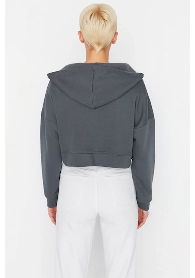 Benerly Kadın Kapüşonlu Fermuarlı Düşük Kol Örme Sweatshirt Fonksiyonel D Antrasit