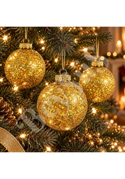 Beysüs Yılbaşı Çam Ağacı Süsü Parlak Özel Gold Simli Holiday Cici Top 8cm 3lü