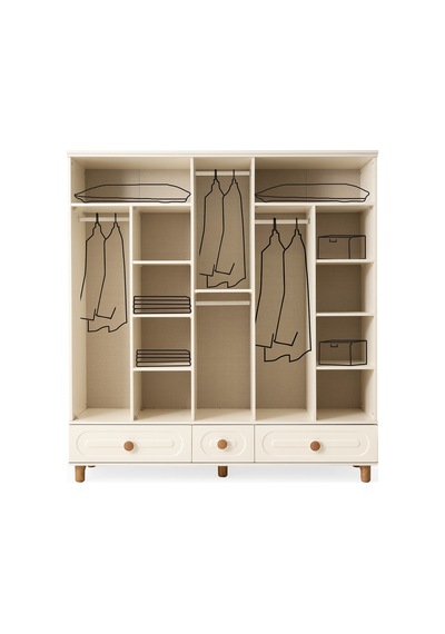 Perla 5 Kapaklı %100 Mdf Elbise Dolabı Gardrop 192x54x212 Ekru