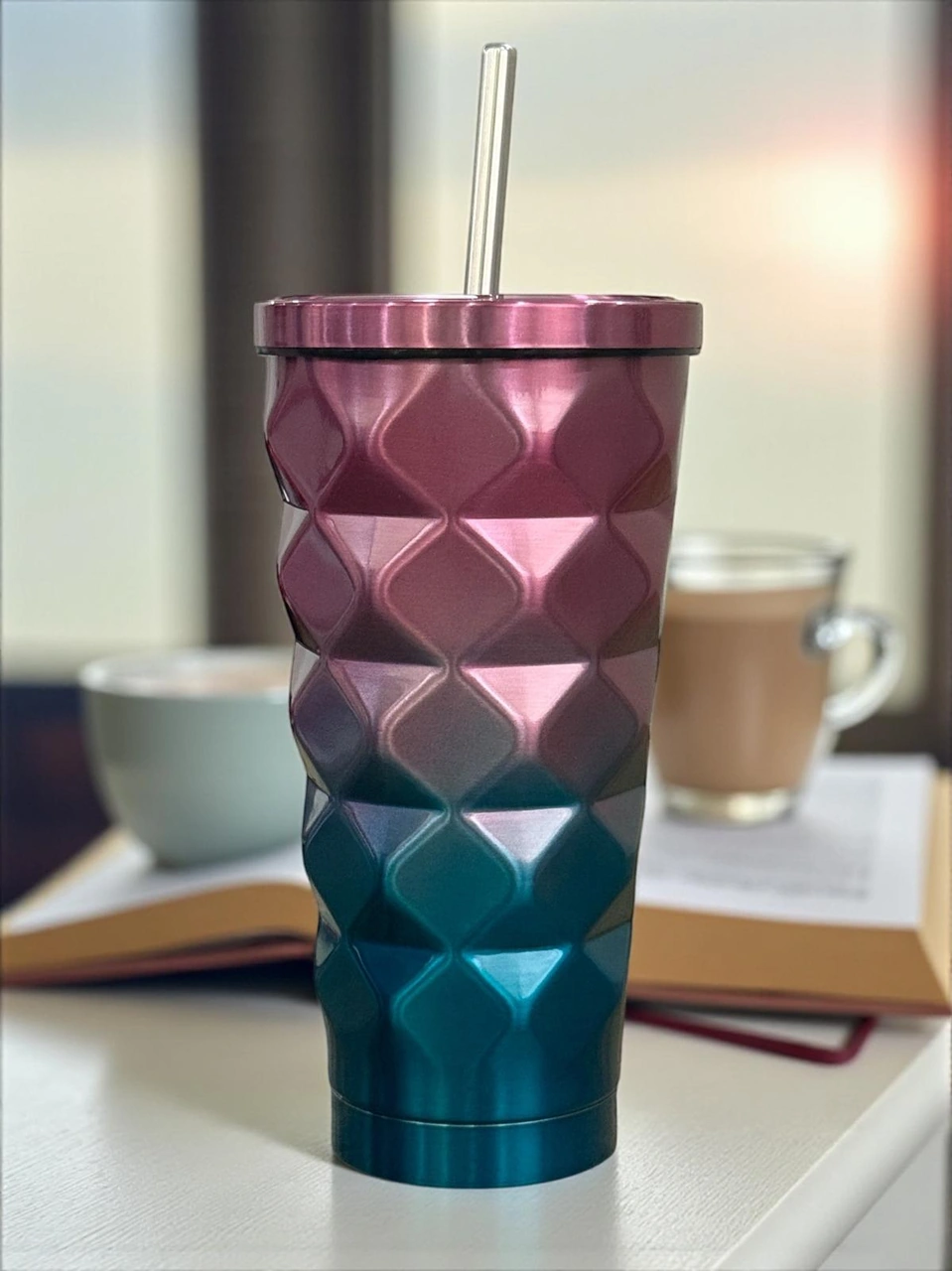 Blueberry Renkli Geometrik Pipetli Termos 500 Ml-soğuk Ve Sıcak İçecekler İçin Lacivert - Kırmızı
